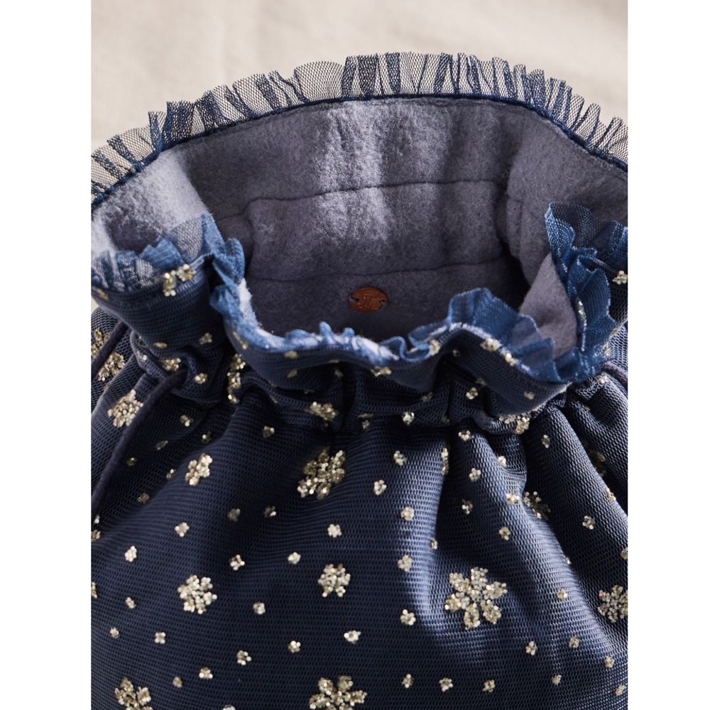 Free People Seasons Sparkle Mini Gift Sack Embroidered Pouch Bag Blue NWT NEW - Picture 3 of 12
